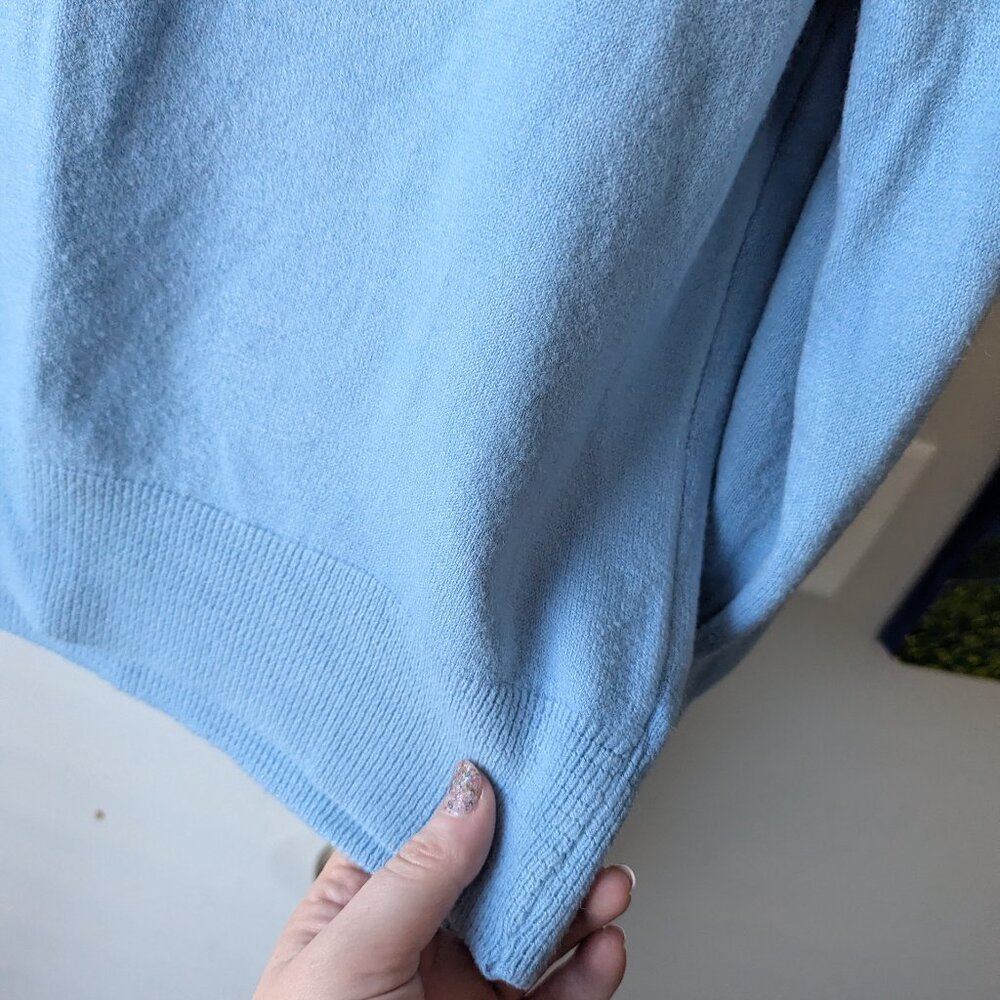 Vintage 70s Christian Dior Powder Baby Blue V Neck Sweater Size Medium - Picture 6 of 9